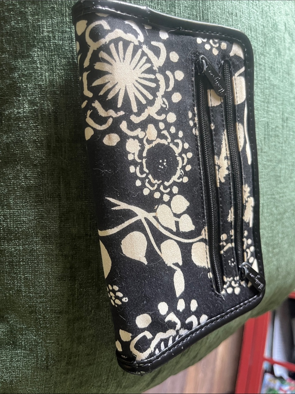 Black and Cream Floral Zip Wallet - Women Bags Wallets